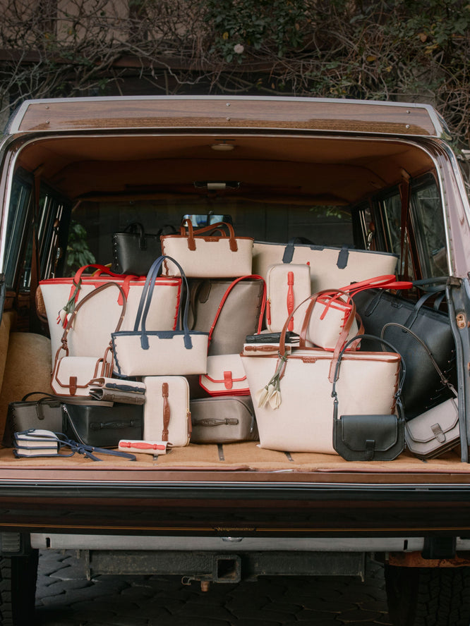 CALPAK Colette Canvas Bags in a trunk