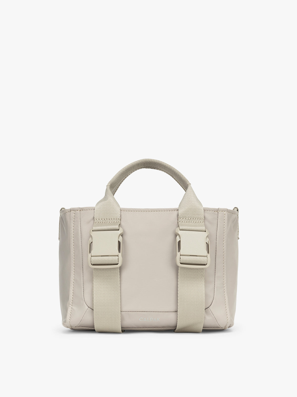 CALPAK Fit Gym Crossbody Bag in beige Greige front view with white background; ABF2601-GREIGE