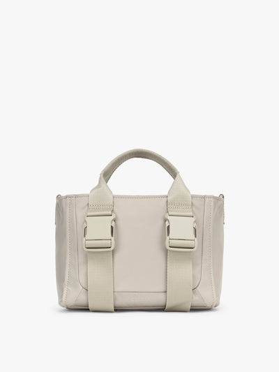 CALPAK Fit Gym Crossbody Bag in beige Greige front view with white background; ABF2601-GREIGE