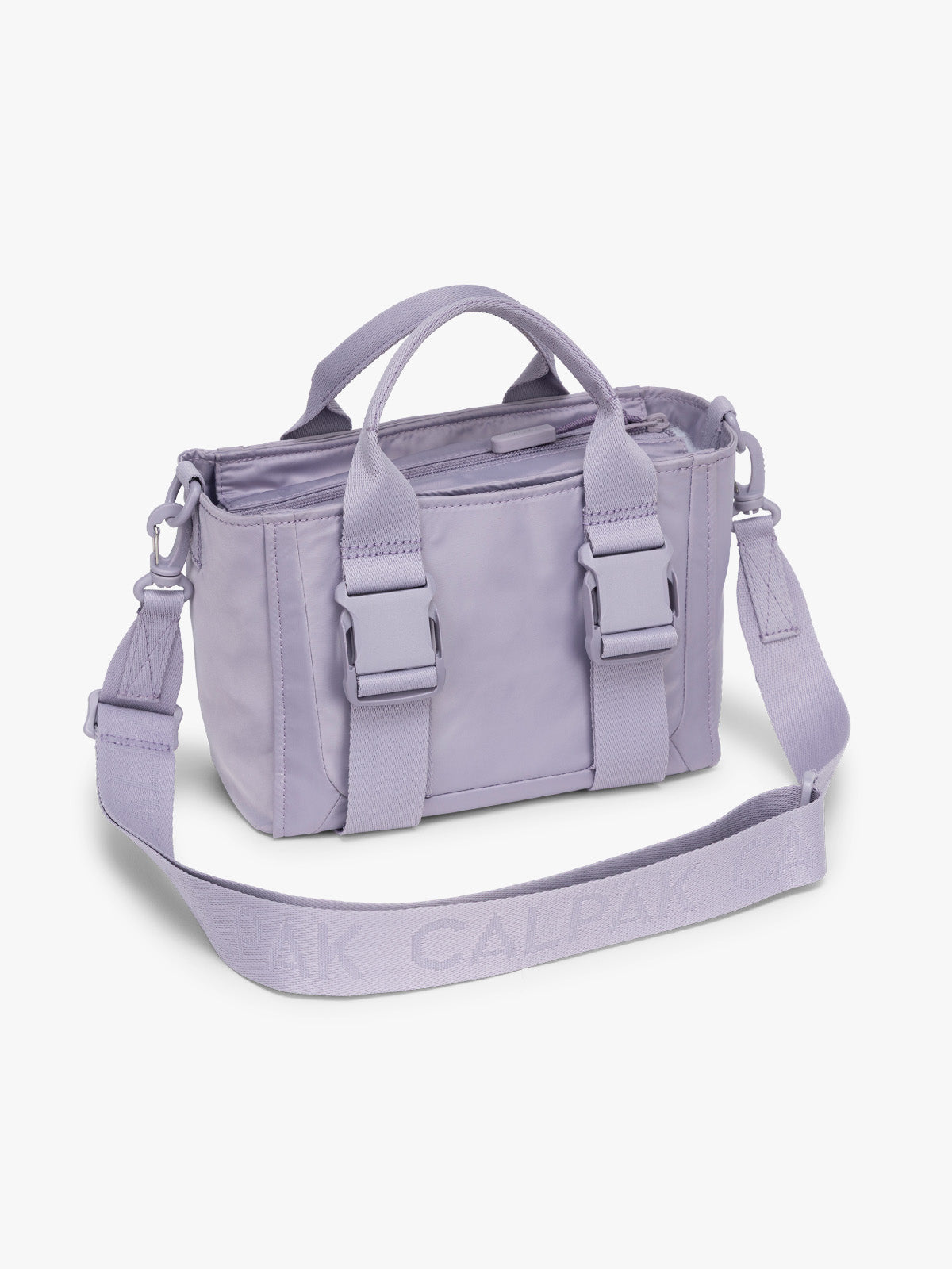CALPAK Fit Gym Crossbody Bag in light purple Iris side view with white background; ABF2601-IRIS
