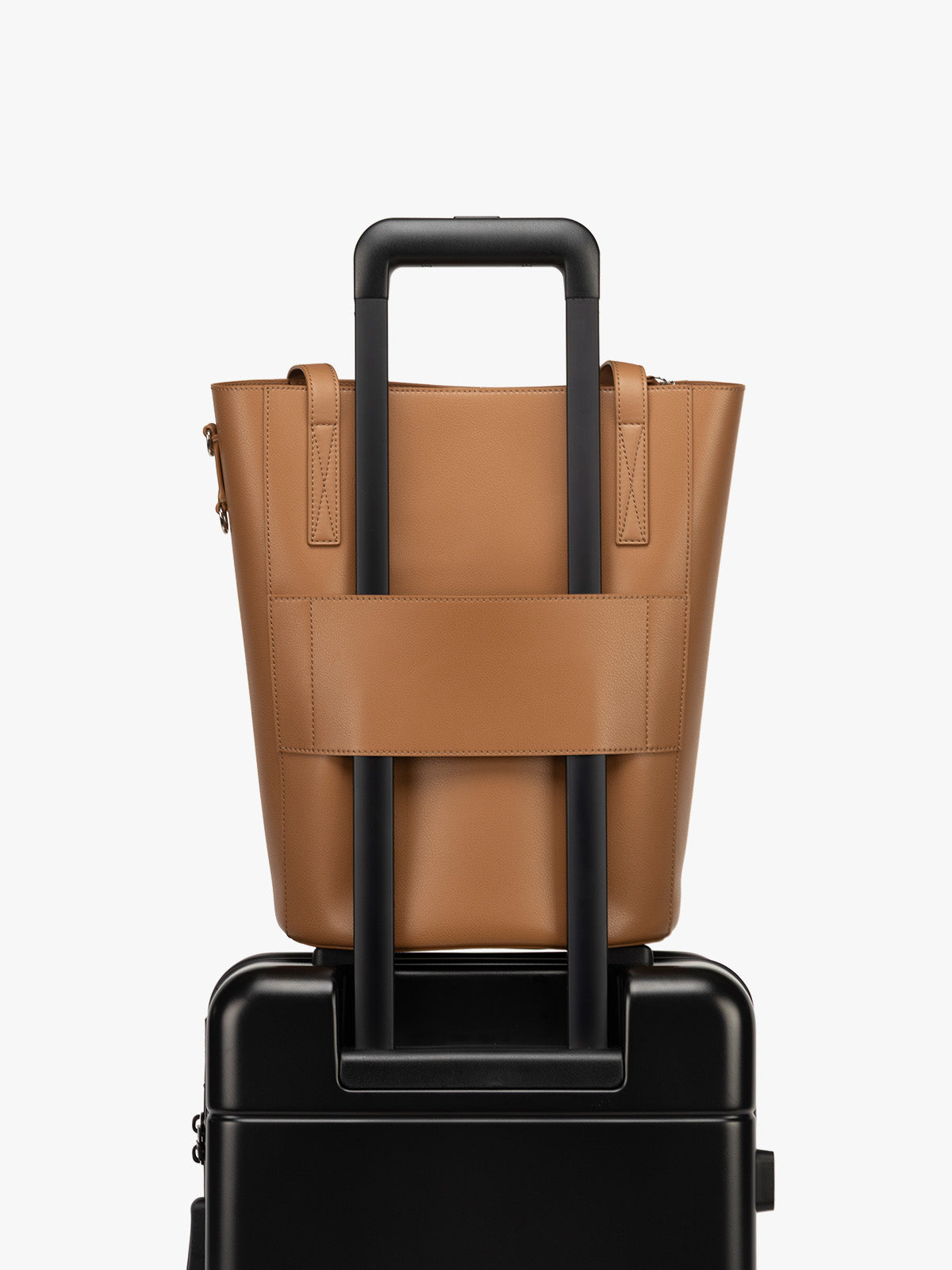 CALPAK Haven 14 inch Laptop Bucket Bag in brown Toffee trolley sleeve; ABU2501-TOFFEE