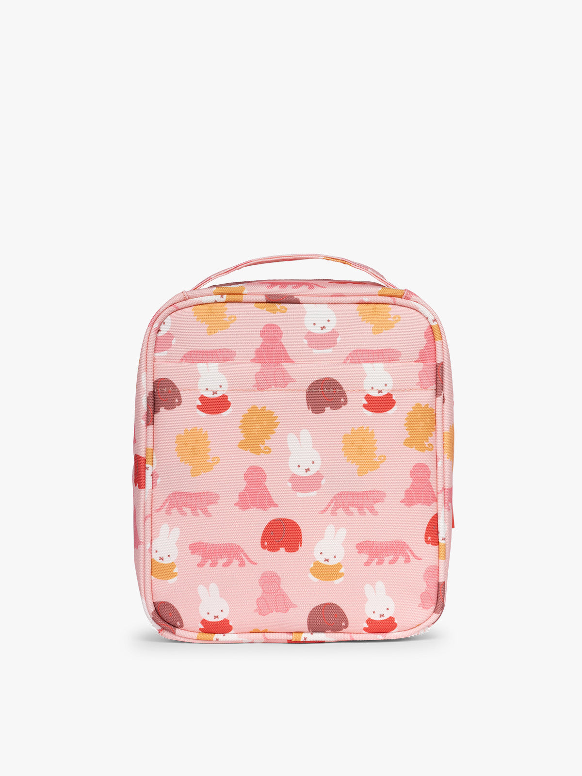 Back side of pink organizer with Miffy and zoo animals print for the CALPAK Everything Cube; ACE2401-MIFFY-PINK-ZOO-TRIP
