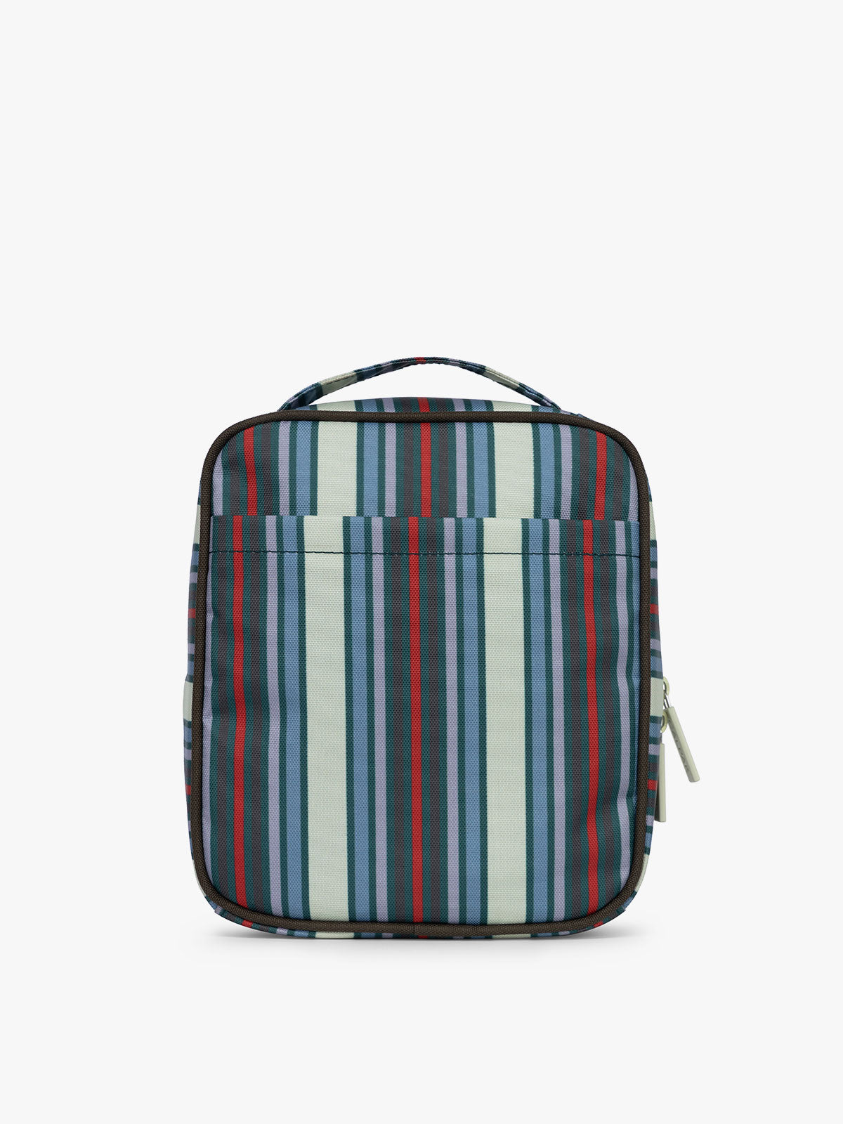 Backside of CALPAK Everything Cube in multicolor stripe; ACE2401-RIVIERA-STRIPE