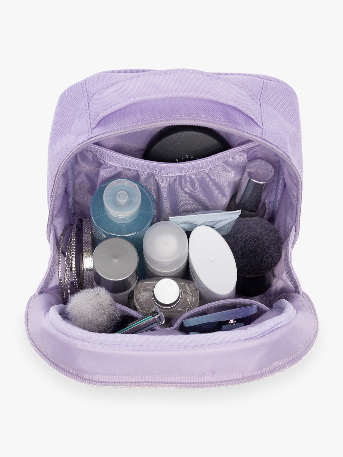 Items  inside of CALPAK Everything Cube in light purple Orchid; ACE2401-ORCHID