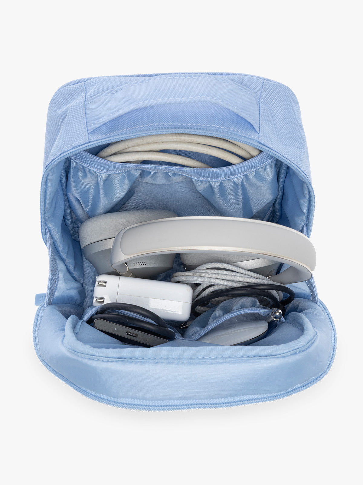 Items inside the CALPAK Everything Cube in light blue SKY; ACE2401-SKY