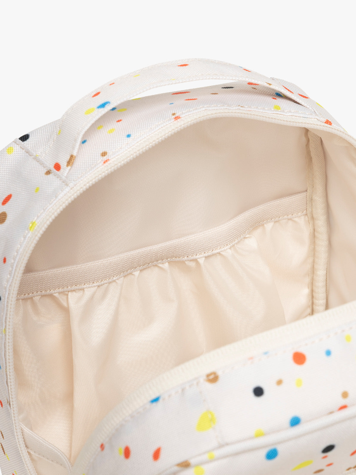 Inside of CALPAK Everything Cube in beige with speckle pattern; ACE2401-SPECKLE