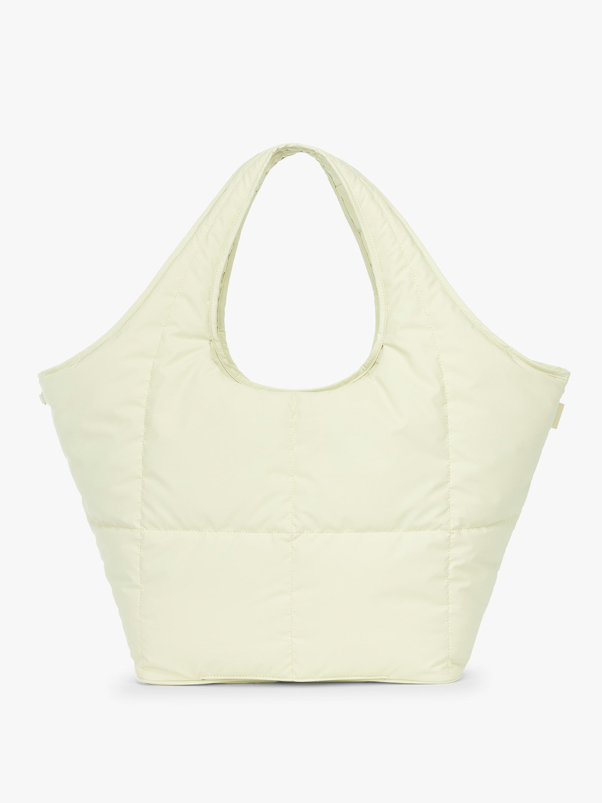 CALPAK Luka Everything Laptop Tote in light green Celadon with shoulder strap on a white background; AET2601-CELADON