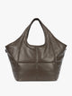 Mushroom brown quilted puffer CALPAK Luka Everything Tote Bag with a smooth finish and double shoulder straps, shown against a plain white background; AET2601-MUSHROOM-PU