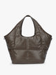 Mushroom brown quilted puffer CALPAK Luka Everything Tote Bag with a smooth finish and double shoulder straps, shown against a plain white background; AET2601-MUSHROOM-PU