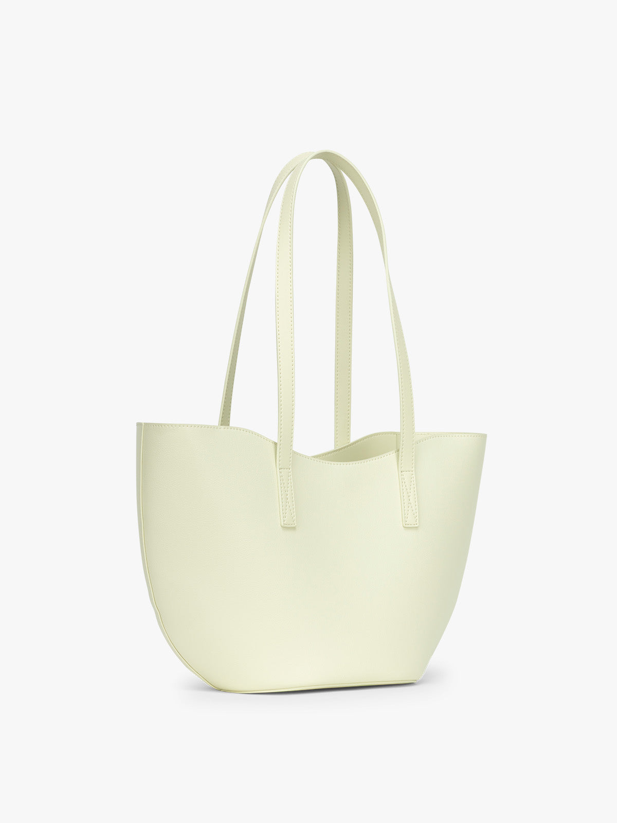 Side view of CALPAK Haven Tulip Tote in light green Celadon; AHP2601-CELADON
