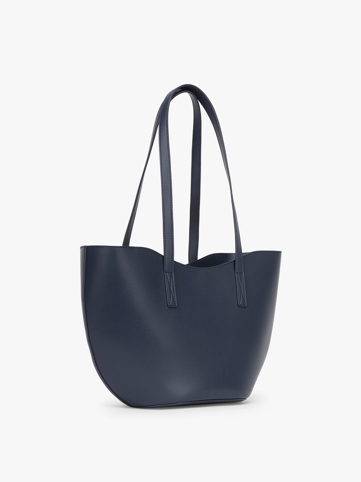 Side view of CALPAK Haven Tulip Tote in dark blue; AHP2601-NAVY