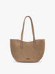 CALPAK Haven Tulip Tote in Truffle Suede taupe brown tote bag with dual shoulder straps against a plain white background; AHP2601-TRUFFLE-FAUX-SUEDE
