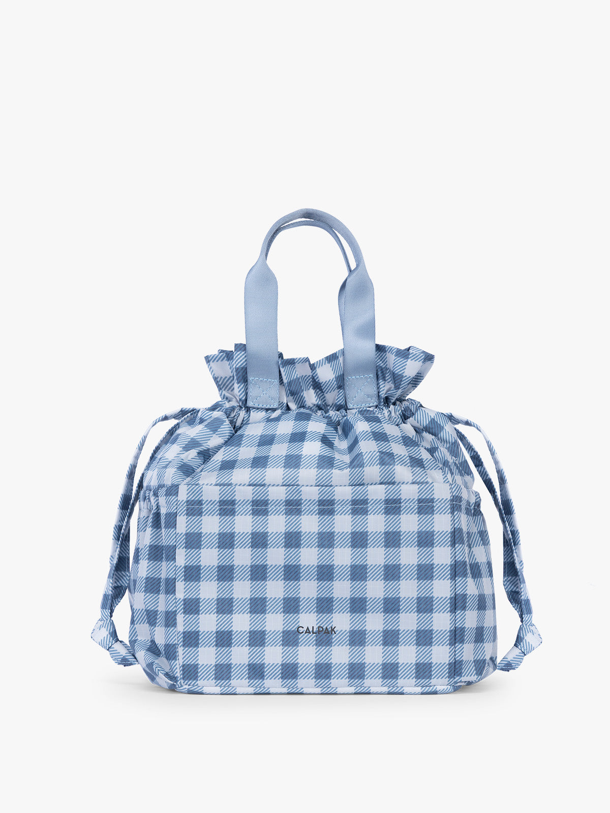 CALPAK Insulated Lunch Bag in light blue checkered in French Blue Gingham; ALB2001-FRENCH-BLUE-GINGHAM