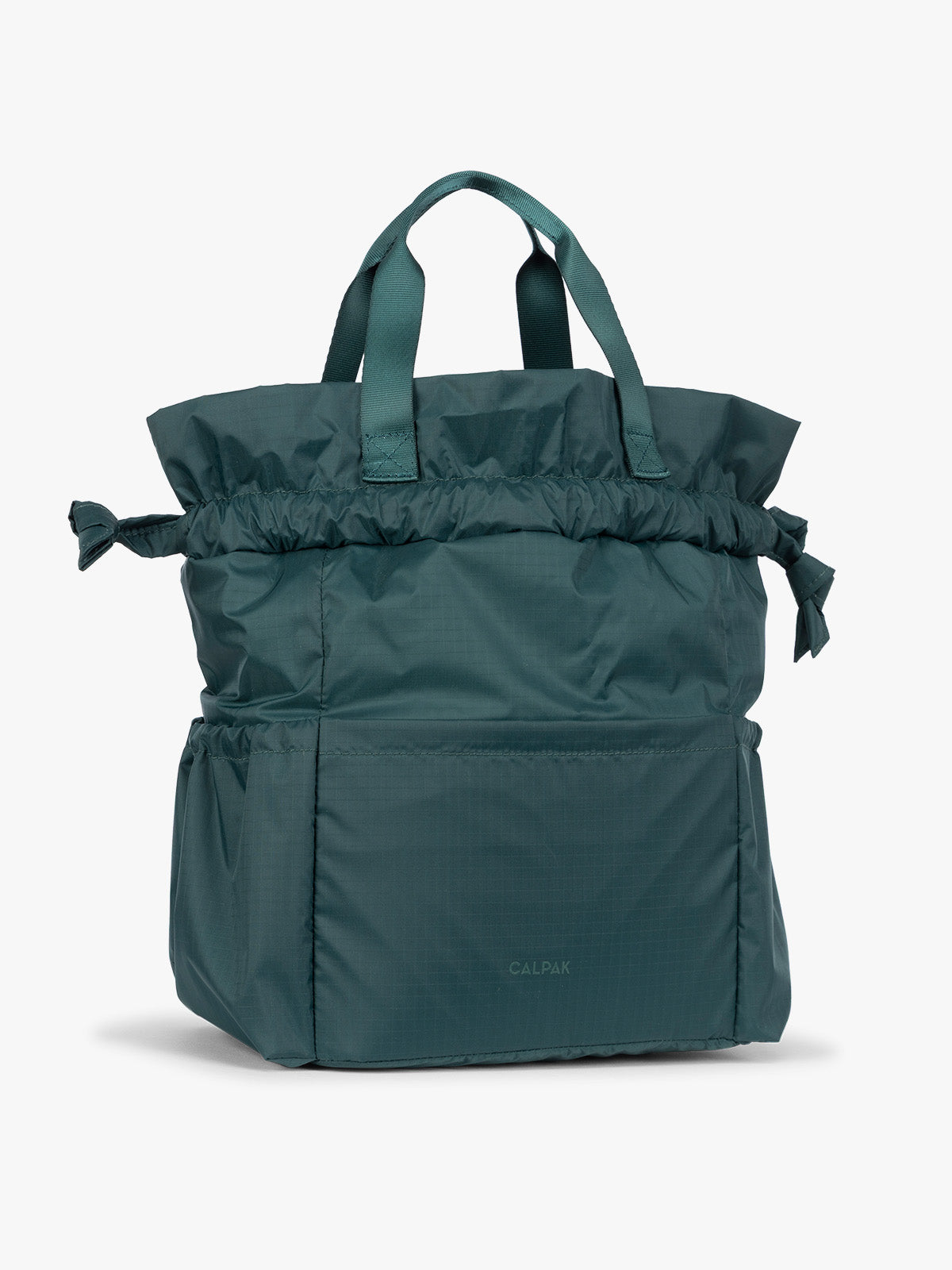 Dark teal green Kale CALPAK Insulated Lunch Bag with top handles, featuring an expandable function shown against a plain white background; ALB2001-KALE
