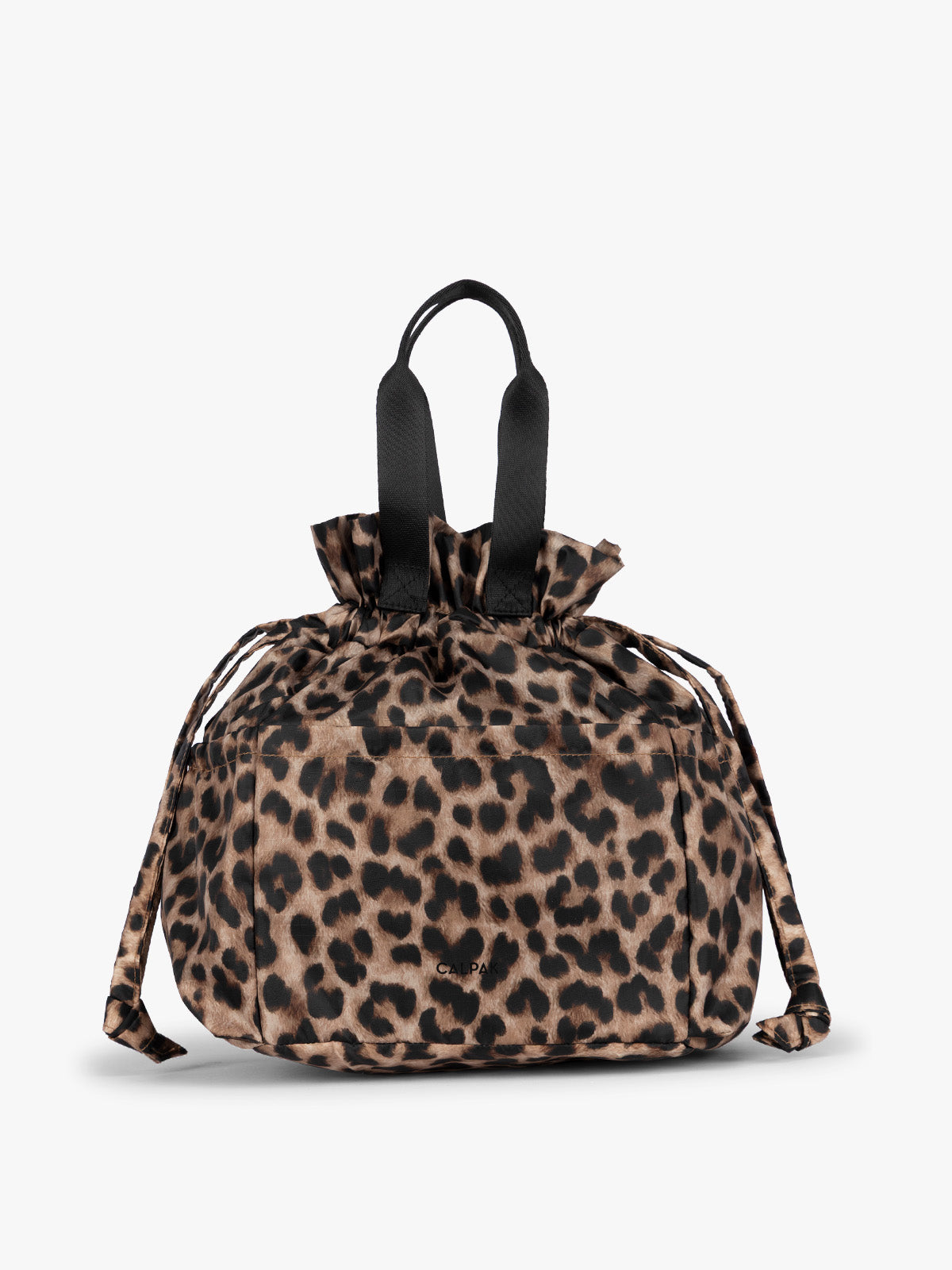 Leopard animal print of the CALPAK Insulated Lunch Bag with top handles, shown against a plain white background; ALB2001-LEOPARD
