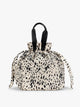 White and black Snow Leopard animal print of the CALPAK Insulated Lunch Bag with top handles, shown against a plain white background; ALB2001-SNOW-LEOPARD