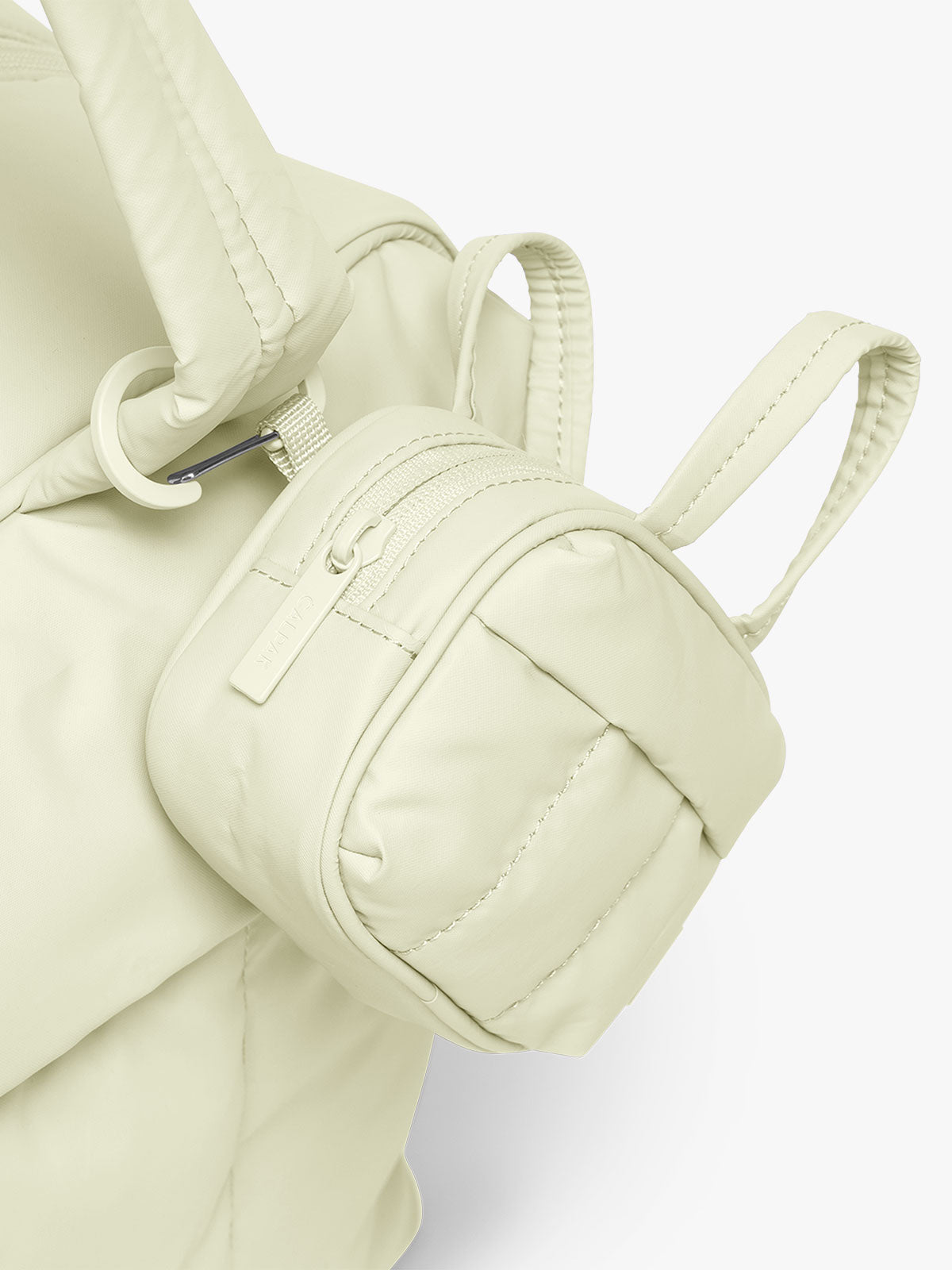 Attached CALPAK Luka Duffel Zip Bag Charm in light green Celadon; ALK2501-CELADON