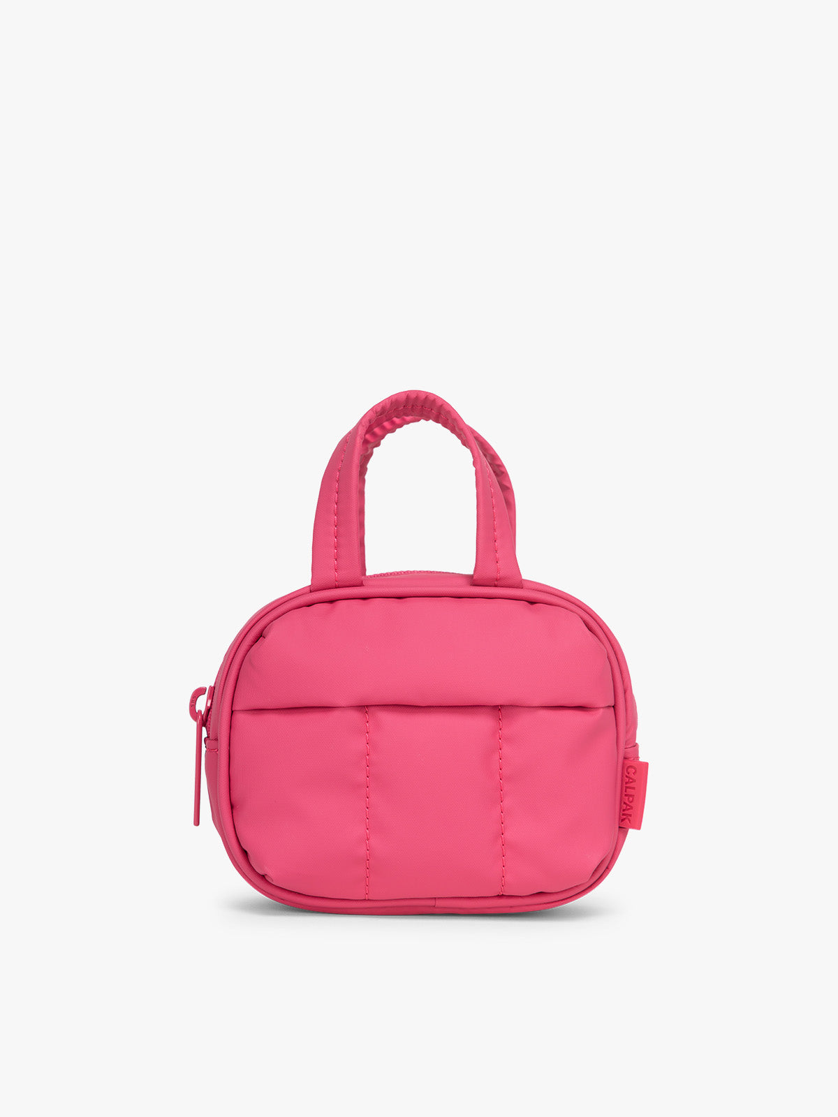 CALPAK Luka Duffel ZIp Bag Charm in bright pink Dragonfruit on a white background; ALK2501-DRAGONFRUIT