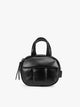 A Black Mushroom vegan leather top-handle CALPAK Luka Zip Bag Charm with a zippered front pocket and a small side strap, shown against a plain white background; ALK2501-BLACK-PU