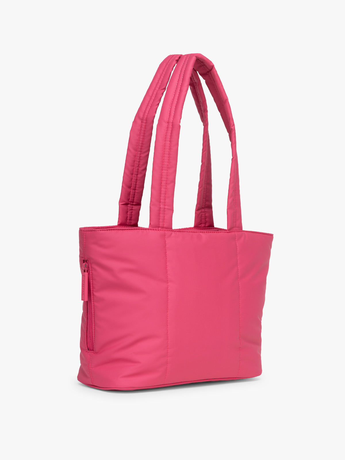 Side view of CALPAK Luka Mini Tote in bright pink Dragonfruit on a white background; ALM2401-DRAGONFRUIT