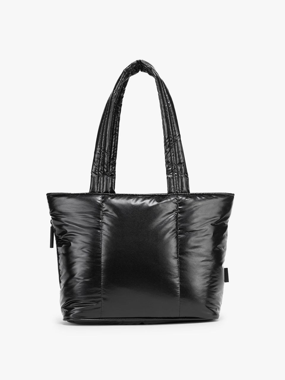 CALPAK Luka Mini Tote in shiny Glazed Black on a white background; ALM2401-GLAZED-BLACK