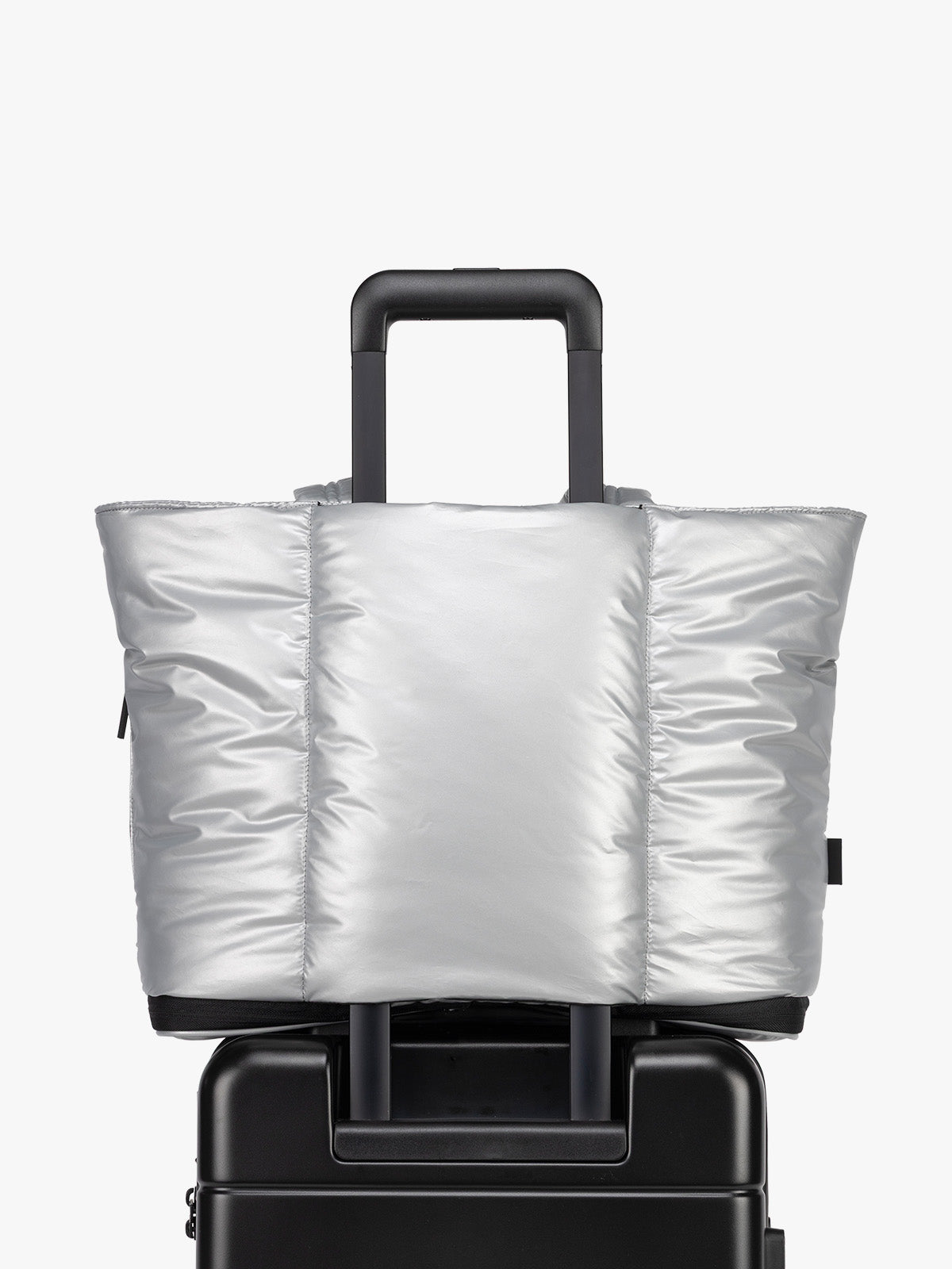 Trolley sleeve of CALPAK Luka Expandable Tote in Silver; ALT2201-SILVER