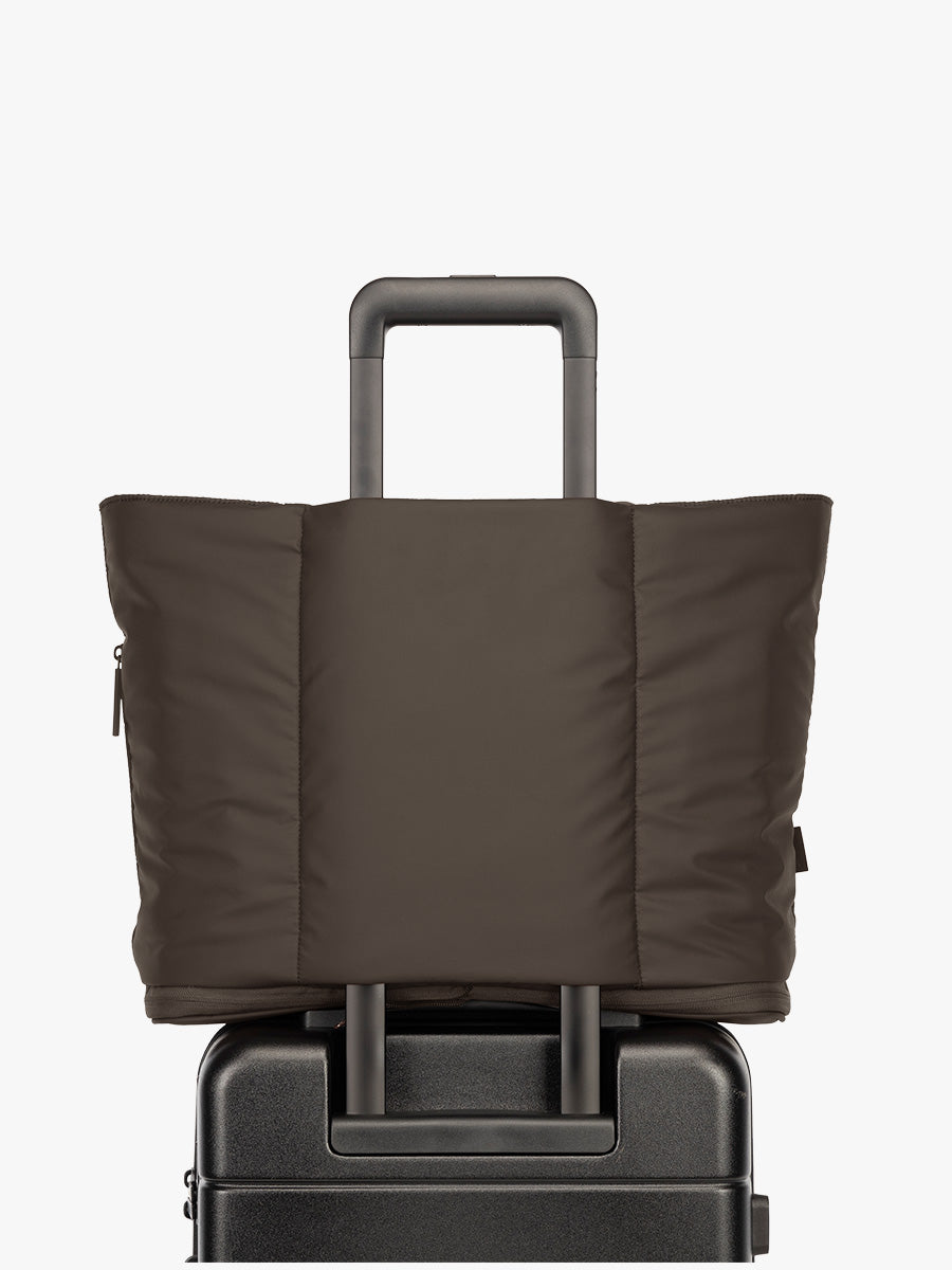 Luggage Trolley sleeve of CALPAK Luka Expandable Tote in brown Mushroom; ALT2201-MUSHROOM