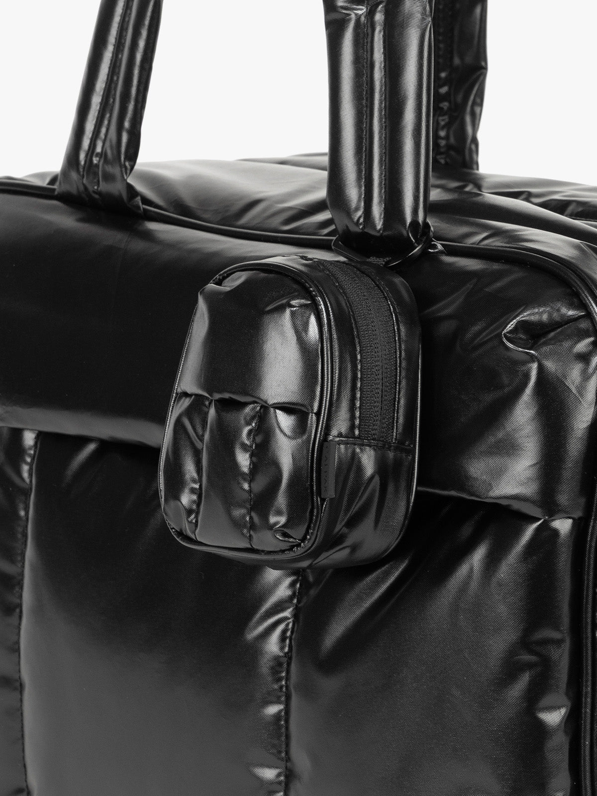CALPAK Luka Backpack Key Pouch in Glazed Black clipped on bag; AMB2201-GLAZED-BLACK