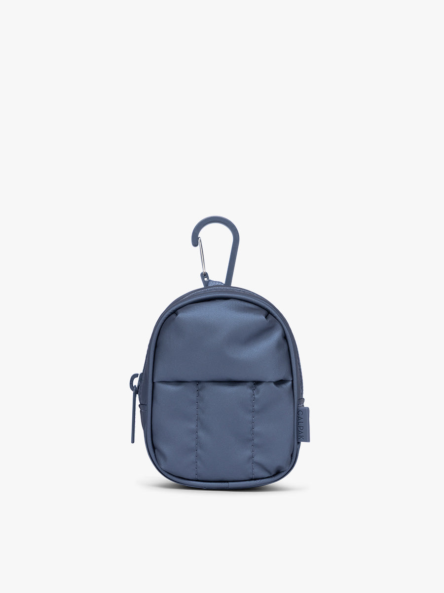 CALPAK Luka Backpack Zip Bag Charm in metallic dark blue Metallic Indigo; AMB2201-METALLIC-INDIGO