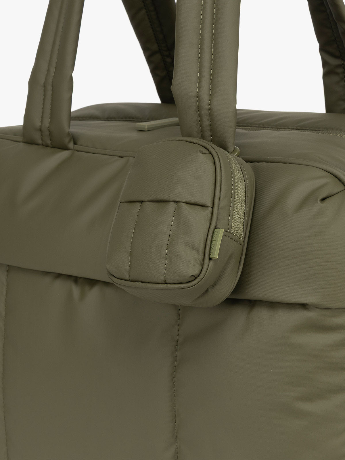CALPAK Luka Backpack Key Pouch in dark green Pine clipped on bag; AMB2201-PINE