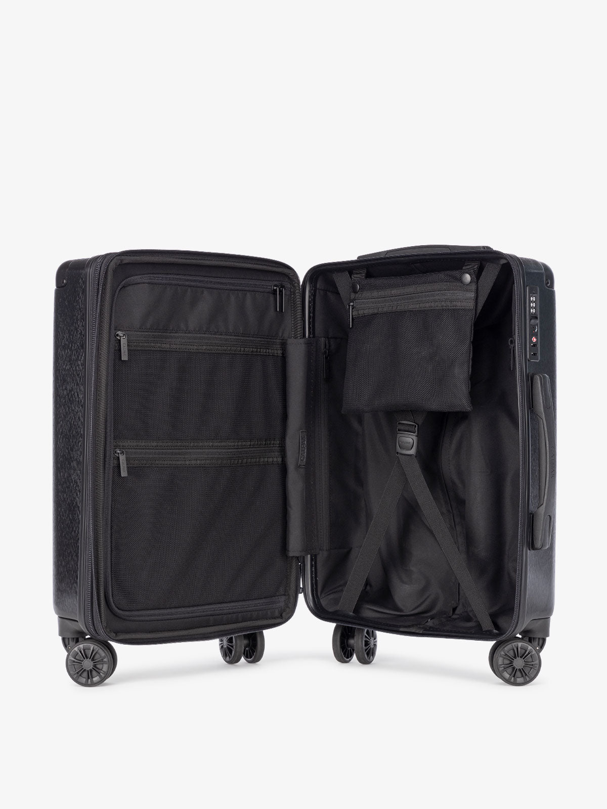 CALPAK Ambeur: 2 piece luggage set hard shell carry on suitcase with compression straps; LAM2000-BLACK