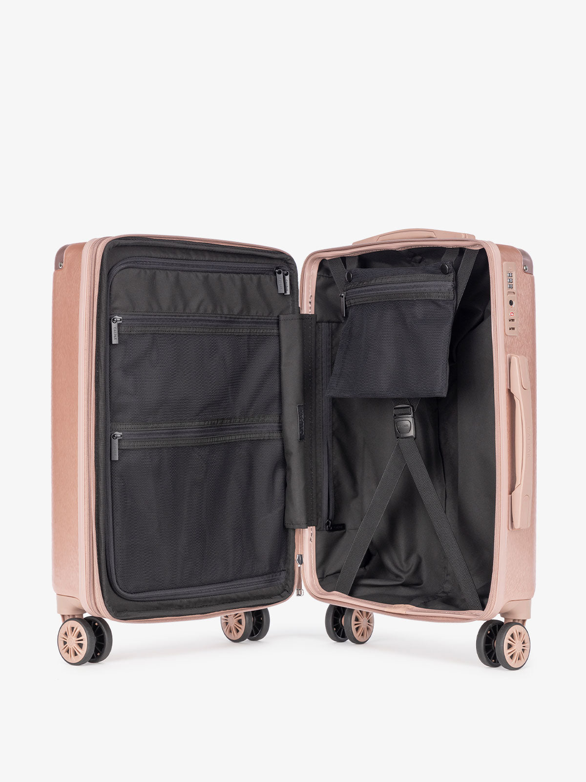 CALPAK Ambeur: hard shell lightweight rose gold with compression straps; LAM2000-ROSE-GOLD
