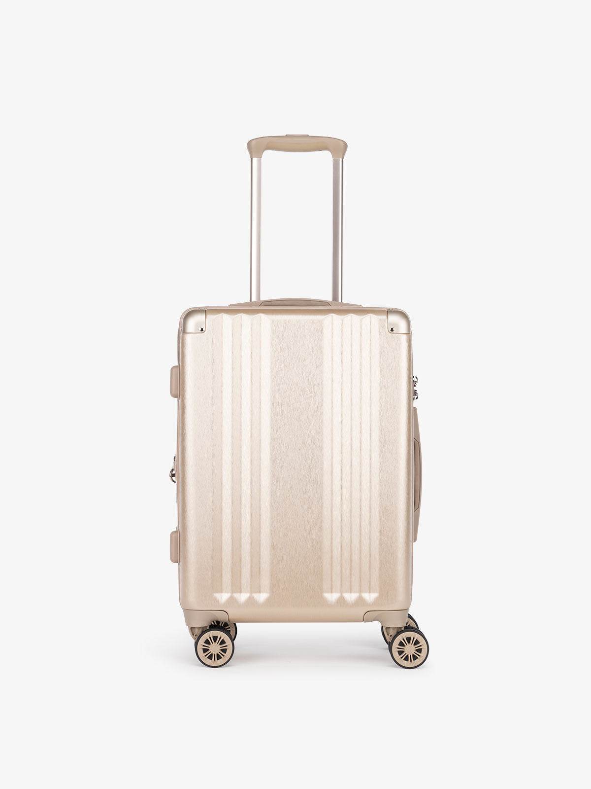 gold CALPAK Ambeur 22 inch hard shell rolling spinner carry on as a part of a luggage set; LAM3000-GOLD