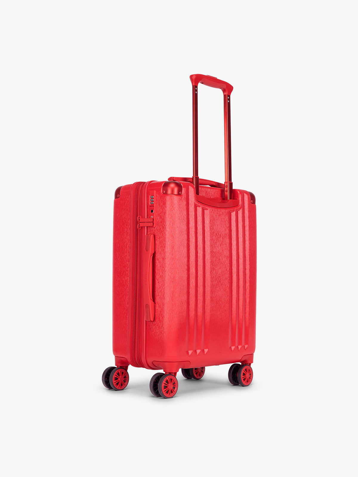 CALPAK Ambeur carry-on luggage featuring TSA lock, 360 spinner wheels, and expanded top handle metallic red; LAM1020-METALLIC-RED