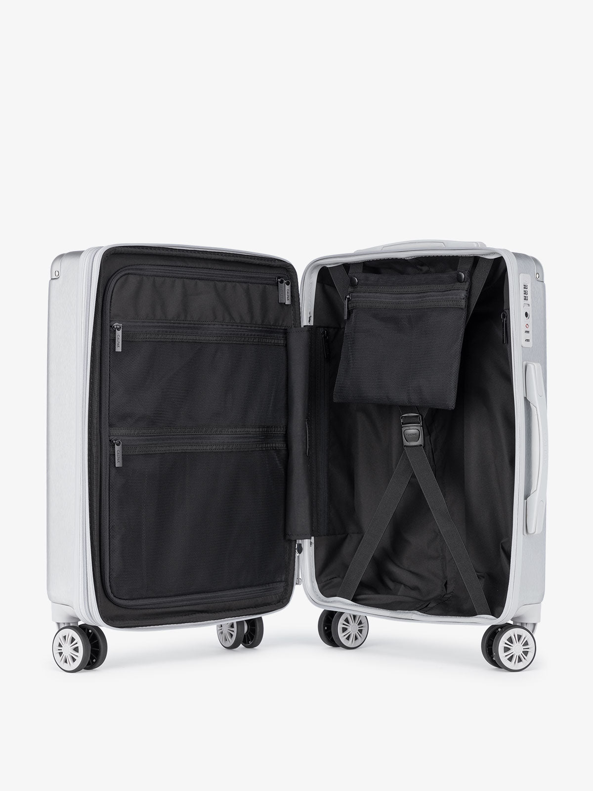 CALPAK Ambeur silver large 30 inch luggage with compression straps; LAM1028-SILVER