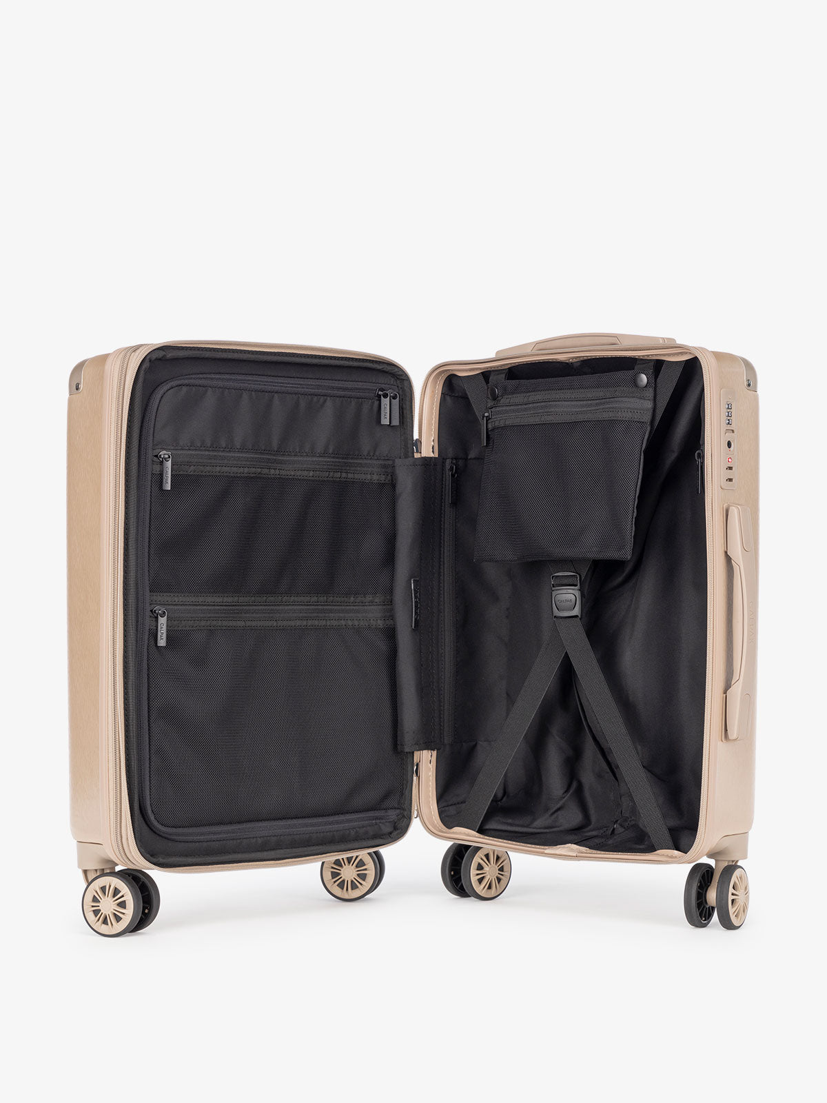CALPAK Ambeur gold medium sized expandable suitcase with compression straps; LAM1024-GOLD