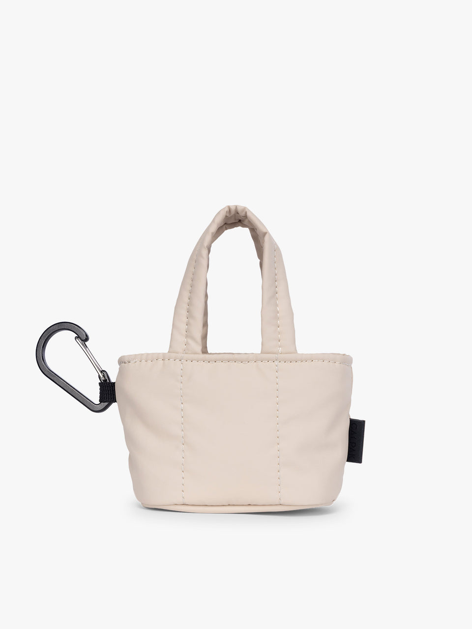 CALPAK Luka Tote Zip Bag Charm in off-white Oatmeal with carabiner; AMT2601-OATMEAL