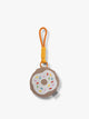 CALPAK Kids Pluffy Bag Charm white Donut with sprinkles on tan plush front view; APLF2501-DONUT