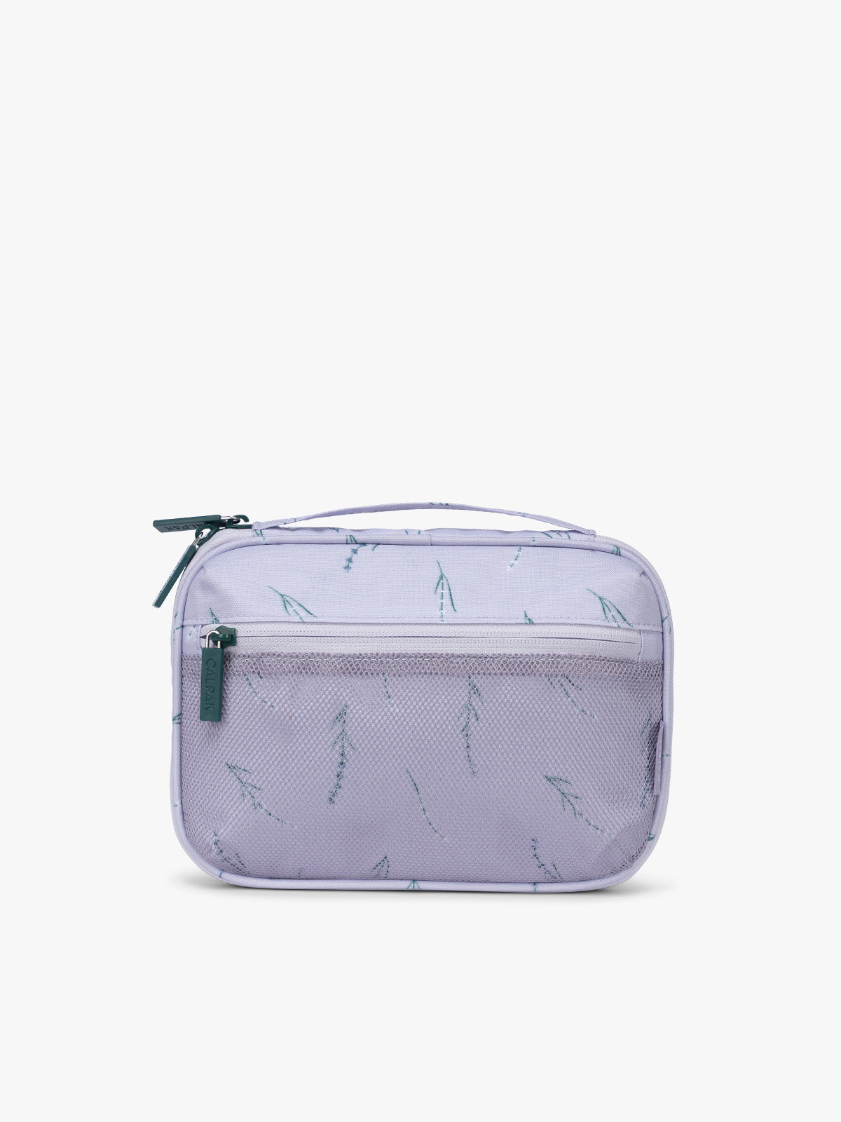 CALPAK Tech Organizer in light purple with lavender print and green accent zipper in Lavender Bloom; ATC2001-LAVENDER-BLOOM