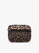 A small rectangular CALPAK Tech Organizer pouch in Leopard with a leopard print pattern in beige, brown, and black, featuring a black horizontal zipper across the front;  ATC2001-LEOPARD