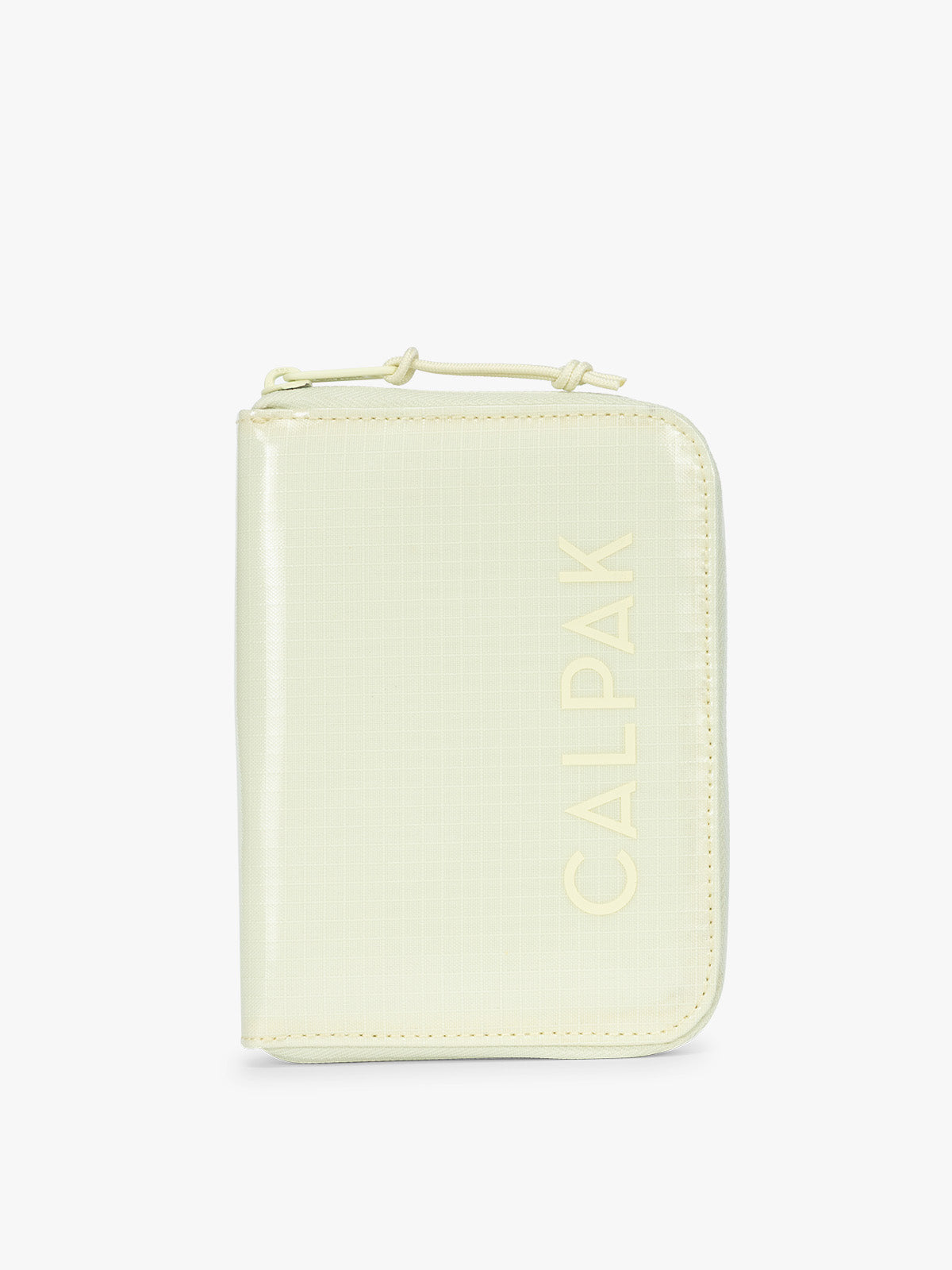 Front side of CALPAK Terra Zip Passport Wallet in light green Celadon; ATPW2501-CELADON