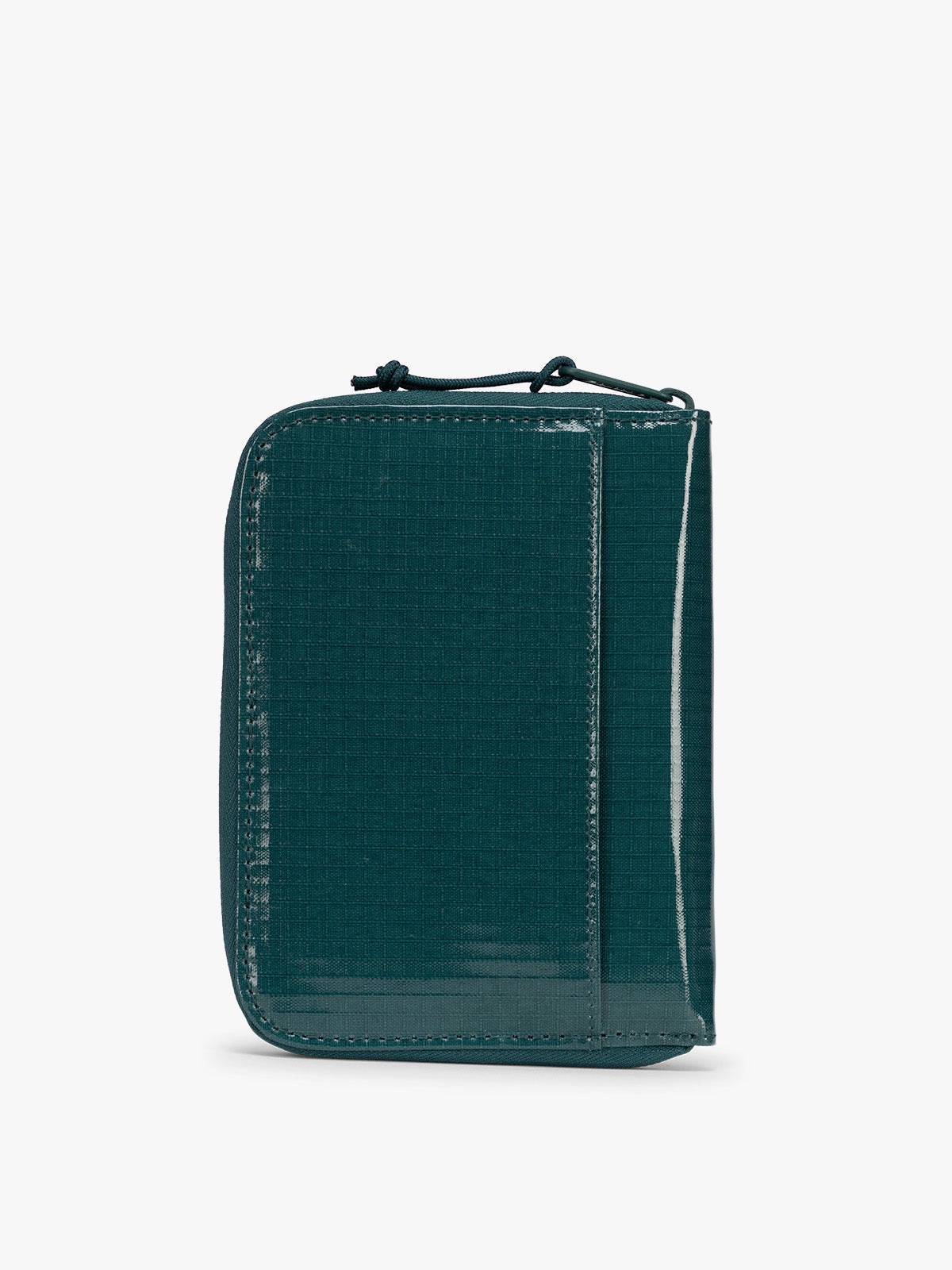 Back view of  CALPAK Terra Zip Passport Wallet in blue green Kale on a white background; ATPW2501-KALE