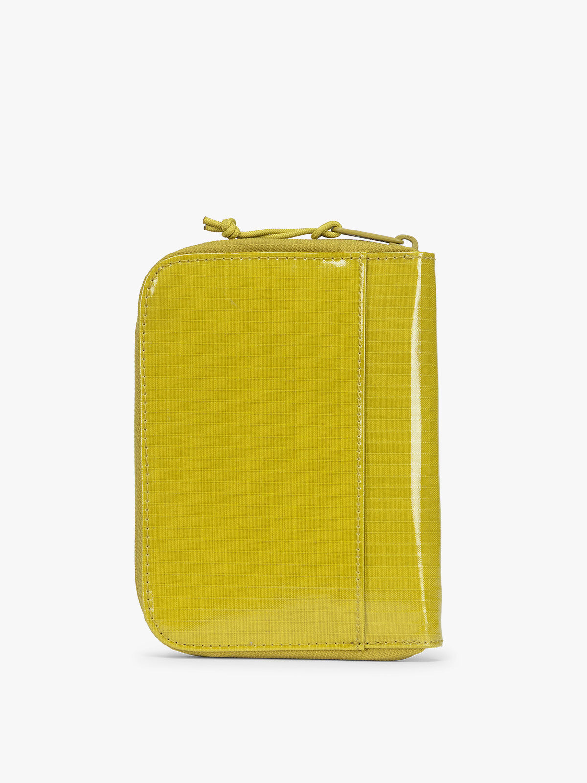 Back view of  CALPAK Terra Zip Passport Wallet in yellow green Wasabi on a white background; ATPW2501-WASABI