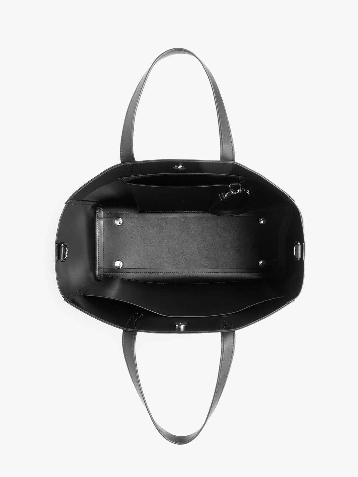 CALPAK Haven 15 inch Laptop Tote in black opened view; ATS2501-BLACK