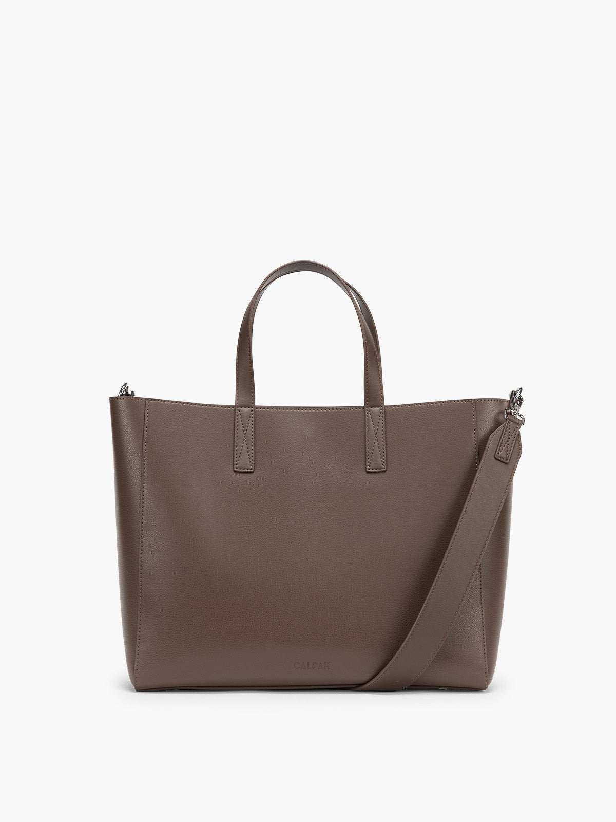 CALPAK Haven 15 inch Laptop Tote in dark brown Espresso front view; ATS2501-ESPRESSO