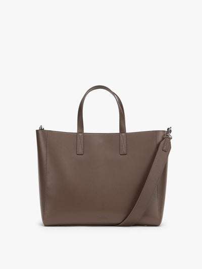 CALPAK Haven 15 inch Laptop Tote in dark brown Espresso front view; ATS2501-ESPRESSO