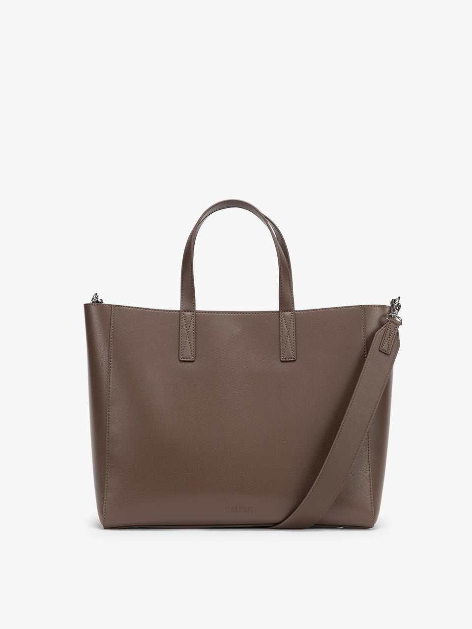 CALPAK Haven 15 inch Laptop Tote in dark brown Espresso front view; ATS2501-ESPRESSO