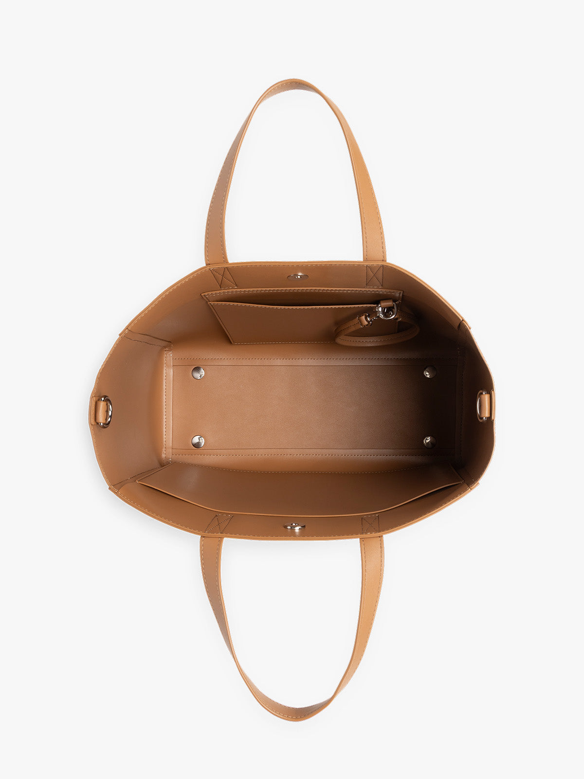 CALPAK Haven 15 inch Laptop Tote in brown Toffee opened view; ATS2501-TOFFEE