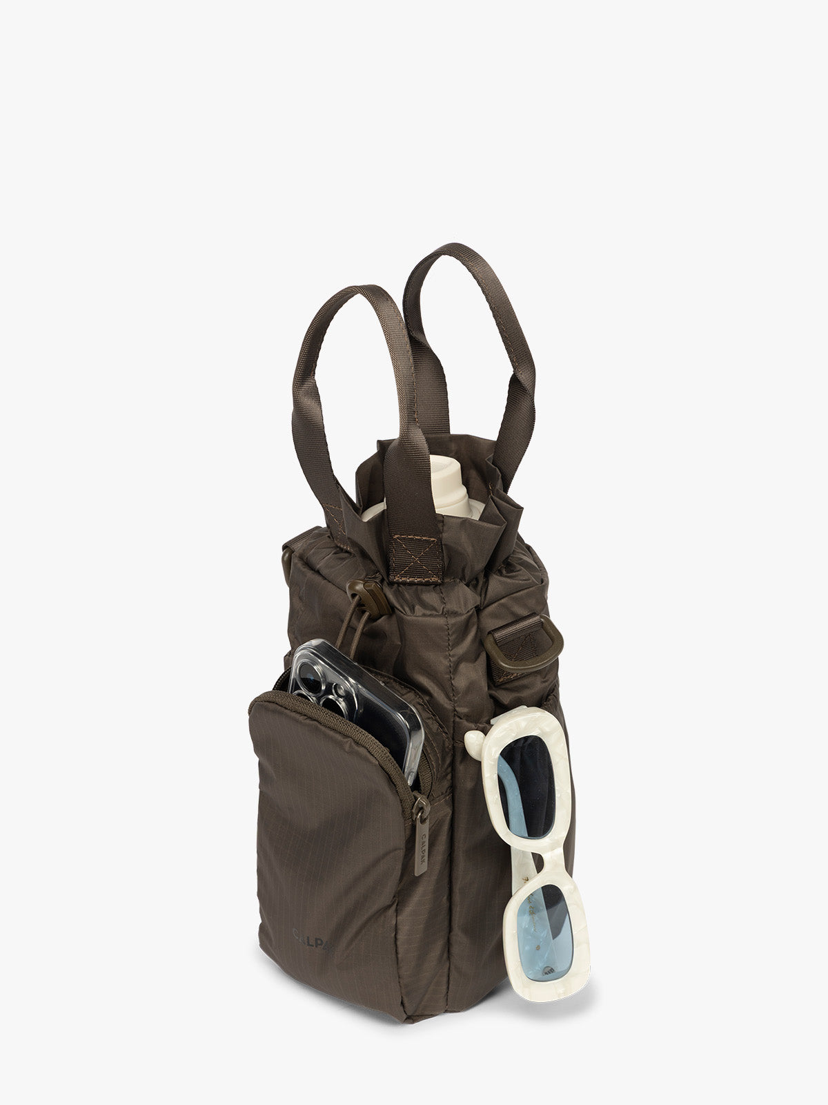 CALPAK Water Bottle Holder in brown Mushroom with items; AWH2101-MUSHROOM