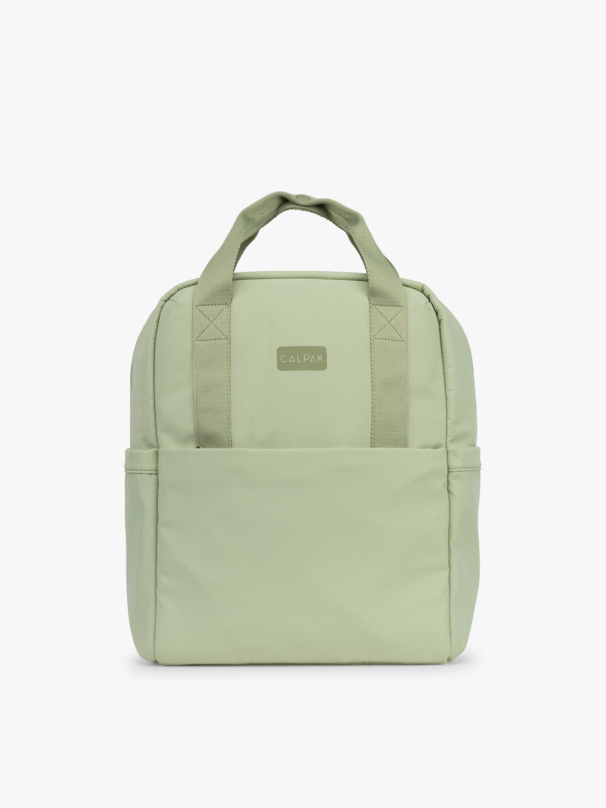 CALPAK Connect Laptop Backpack in light green Meadow front view on a white background; BCN2401-MEADOW